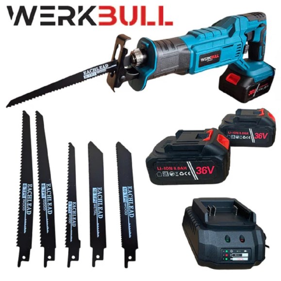Акумулаторен Саблен Трион WerkBull 36V + 2 батерии и 5 ножа Акумулаторен Саблен Трион WerkBull 36V + 2 батерии и 5 ножа