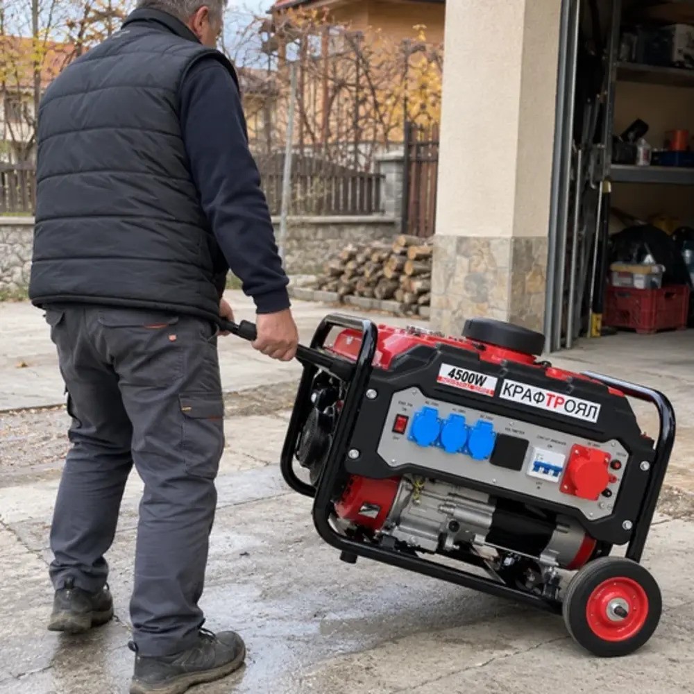 Бензинов генератор за ток KRAFTROYAL 4.5 kW – 8.5 к.с., монофазен и трифазен, дисплей и колела Бензинов генератор за ток KRAFTROYAL 4.5 kW – 8.5 к.с., монофазен и трифазен, дисплей и колела