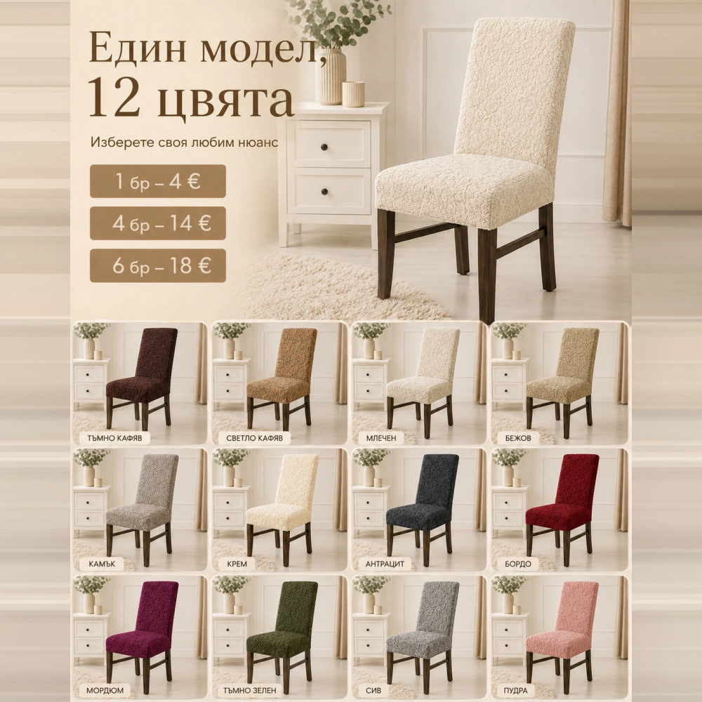 Калъф за стол LUX с релефна текстура – 12 цвята Калъф за стол LUX с релефна текстура – 12 цвята